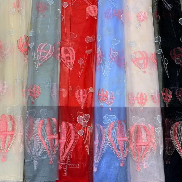 厂家直销 Diy 绣花 婚纱花边蕾丝面料 色织刺绣热气球绣 绣花布料