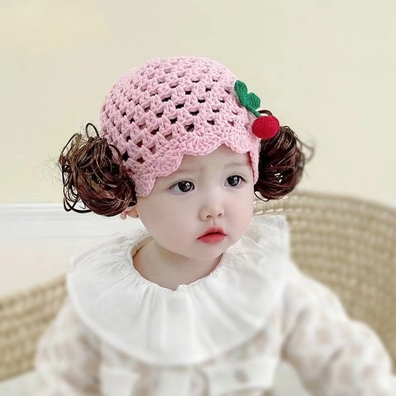 Bebé lindo sombrero peluca de tejido a mano agujero trenzas falsas sombrero bebé suave y cómodo transpirable 0 - 2 años