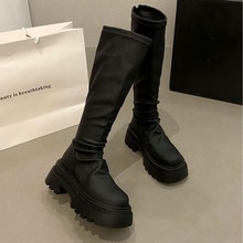 小个子靴子女款2025新款长筒靴秋季厚底美拉德高筒靴黑色筒长靴