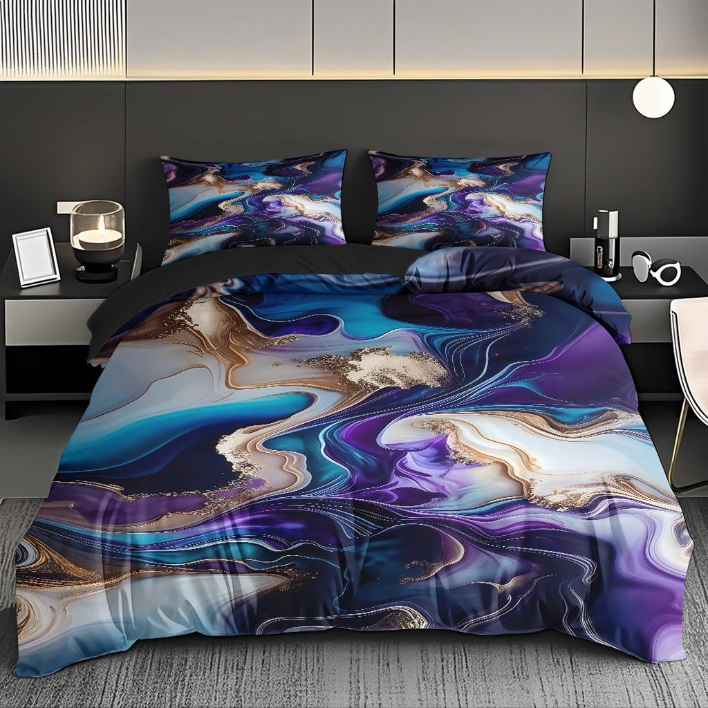 TEMU / JIT polvo oro mármol textura suave molienda impresión digital kit de colcha se puede ajustar