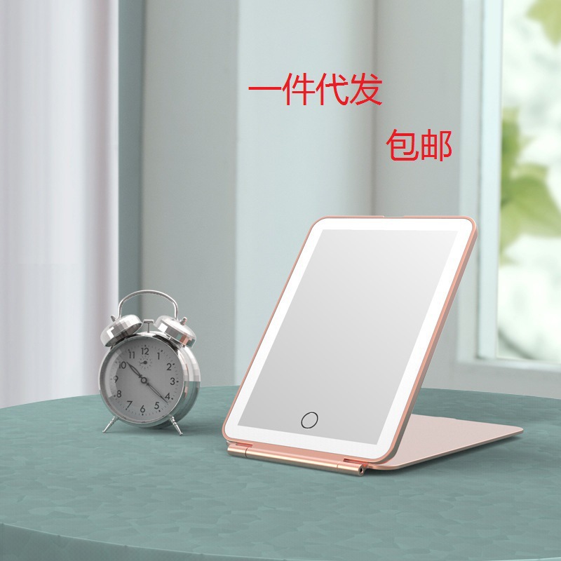 Espejo de maquillaje LED con luz de tres colores Espejo de maquillaje con luz Espejo táctil con atenuación infinita Espejo de maquillaje de belleza con tapa abatible Espejo de tocador portátil