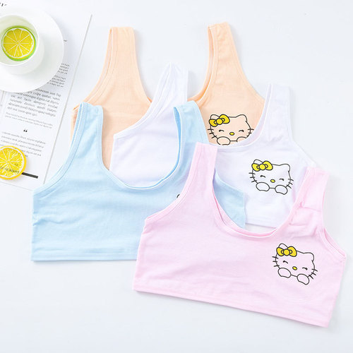 Wholesale new girl solid color cotton vest for girls with breast development period cartoon KT cat underwear single layer tube top