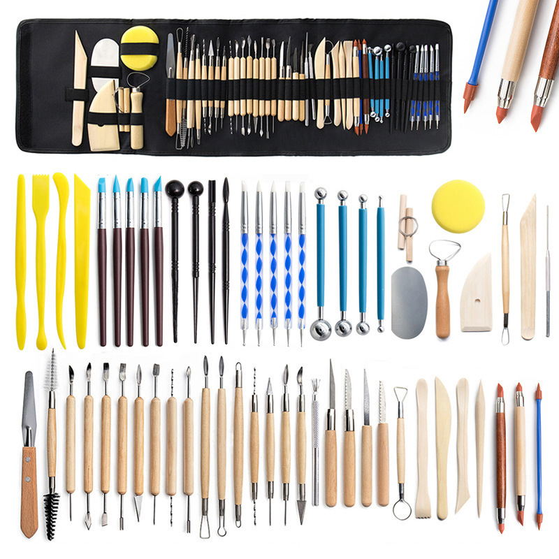 Cross-border ceramic tools 61 pieces of suit clay clay clay carving knife storage packaging silicone drill pen