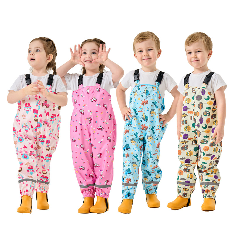 New sea-driven equipment children's water-playing clothes wading waterproof pants kindergarten beach fishing strap one-piece rain pants
