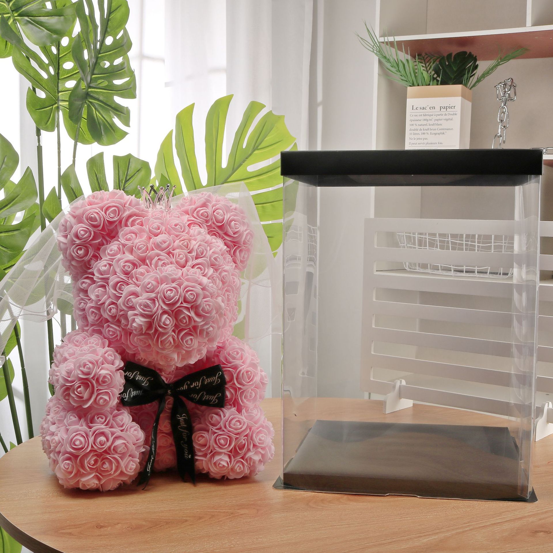 Flor preservada oso rosa 520 regalo del Día de San Valentín tienda de flores supermercado PE espuma flor abrazo oso rosa