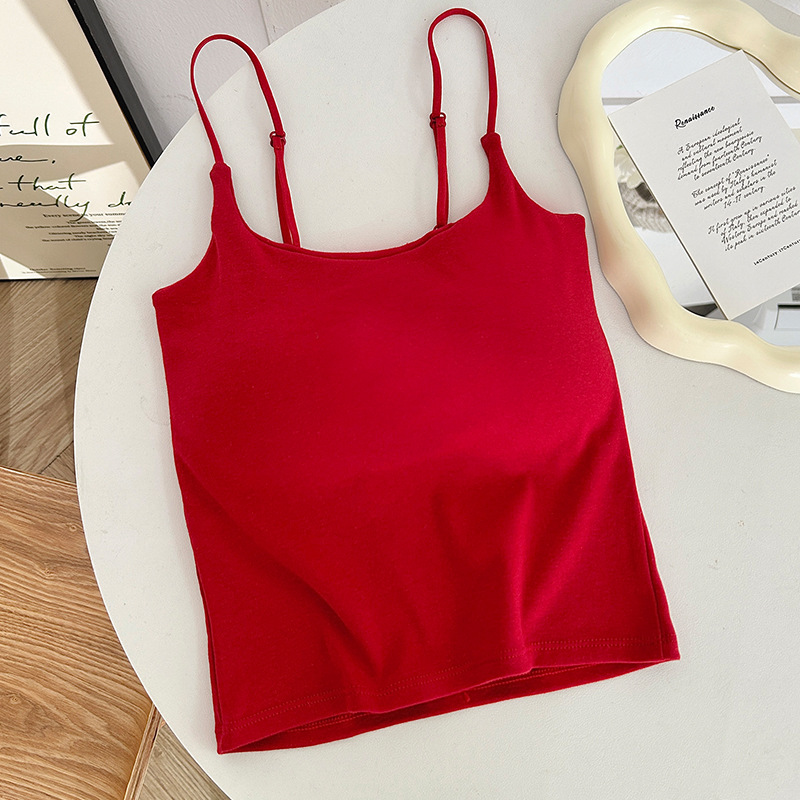 La primavera y el verano nueva belleza espalda camisola mujeres con almohadilla en el pecho fijo Copa interior y exterior desgaste camisola tubo Top bottoming chaleco mujeres