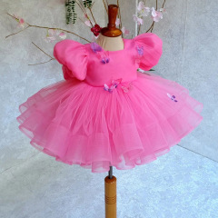 Baby Girls Dress兒童禮服中小童立體蝴蝶歐美粉色女童公主裙批發