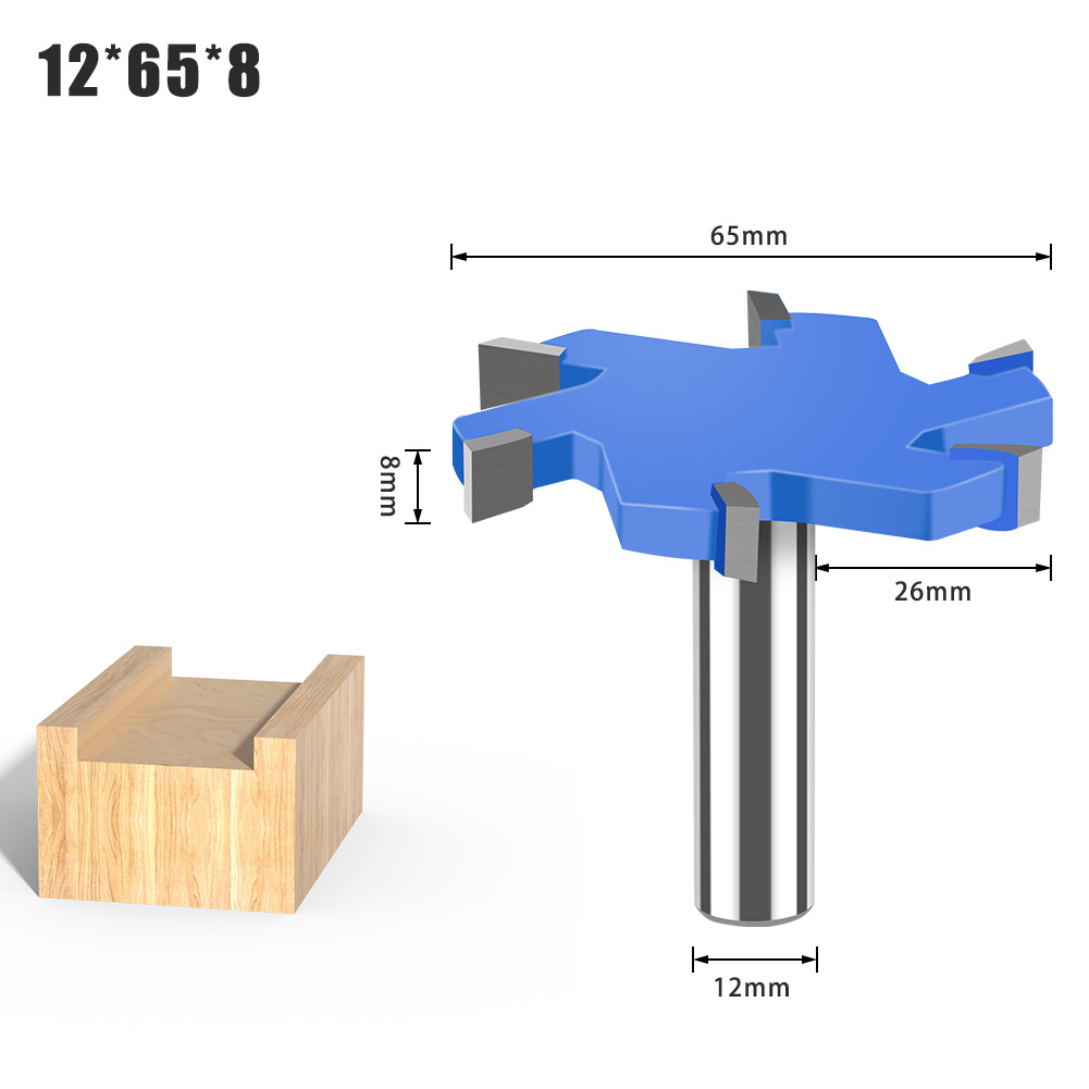 Cuchillo en forma de T de cuatro dientes de 6 dientes 1/2 mango Herramienta de carpintería de mango de 12mm Cuchillo de ranura en forma de T alargado Cuchillo de ranura Cortador de fresado en forma de T Cuchillo Tenon