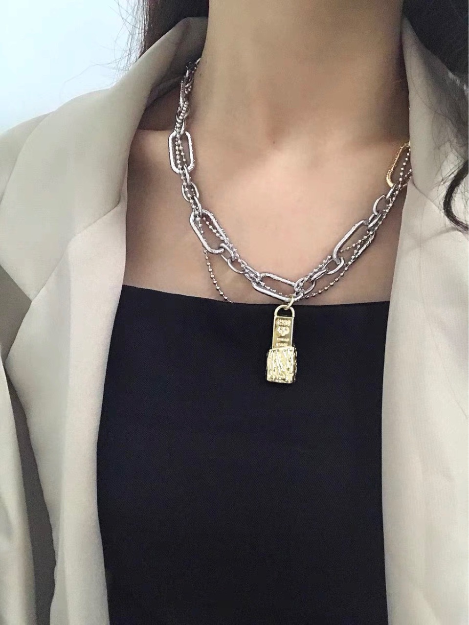 Hip Hop Fashion Thick Chain Lock Pendant Necklace display picture 7