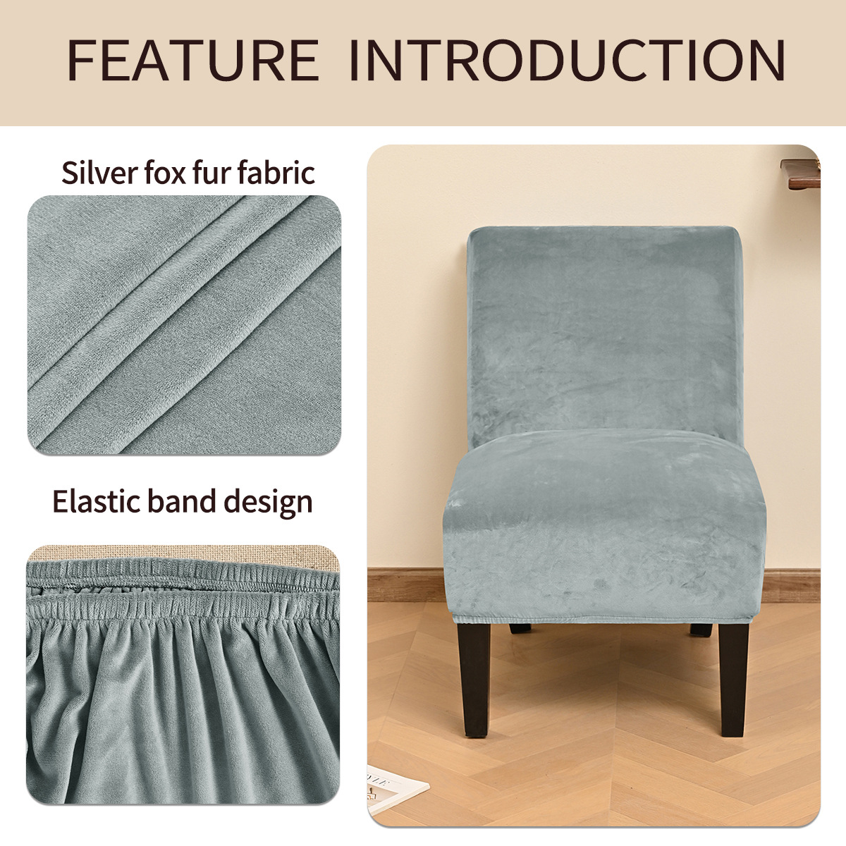 Nuevo estilo transfronterizo, funda de taburete de terciopelo plateado elástico, a prueba de polvo, funda de taburete de terciopelo europeo y americano, funda de silla TEMU