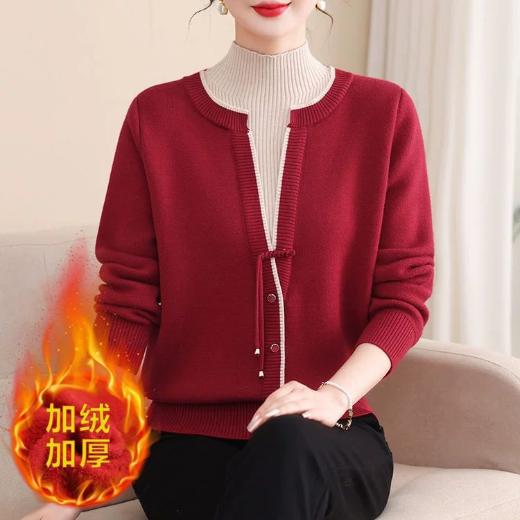 Мама зимняя нижняя рубашка внутренняя рубашка вязаная рубашка 2024 новая женщина среднего и пожилого возраста осенью и зимой бархатный толстый свитер