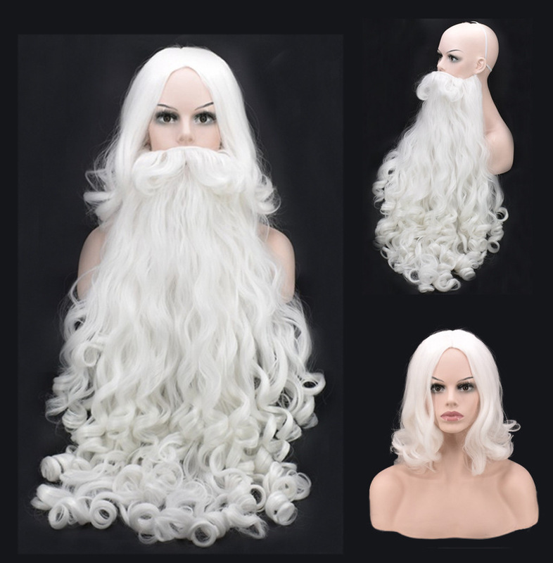 Santa Claus Beard White Full Set Beard and Wig Christmas Hot Selling Wig Dropshipping Ready Stock