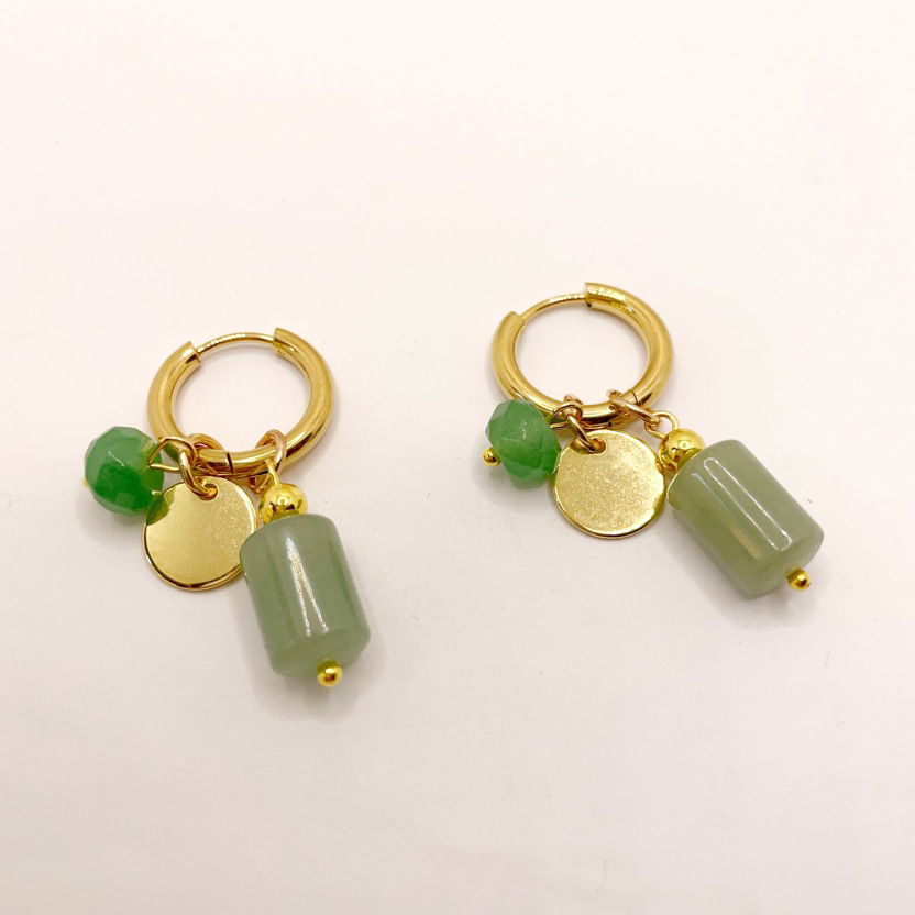 AliExpress nueva llegada mujeres de acero inoxidable pendientes redondos verde Piedra Natural colgante vintage moda joyería impermeable