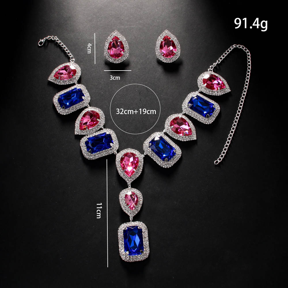 AliExpress Fashion Juego de joyas geométricas Cadena de clavícula de sentido avanzado Pendientes de gota de agua Accesorios Jewelry Set femenino