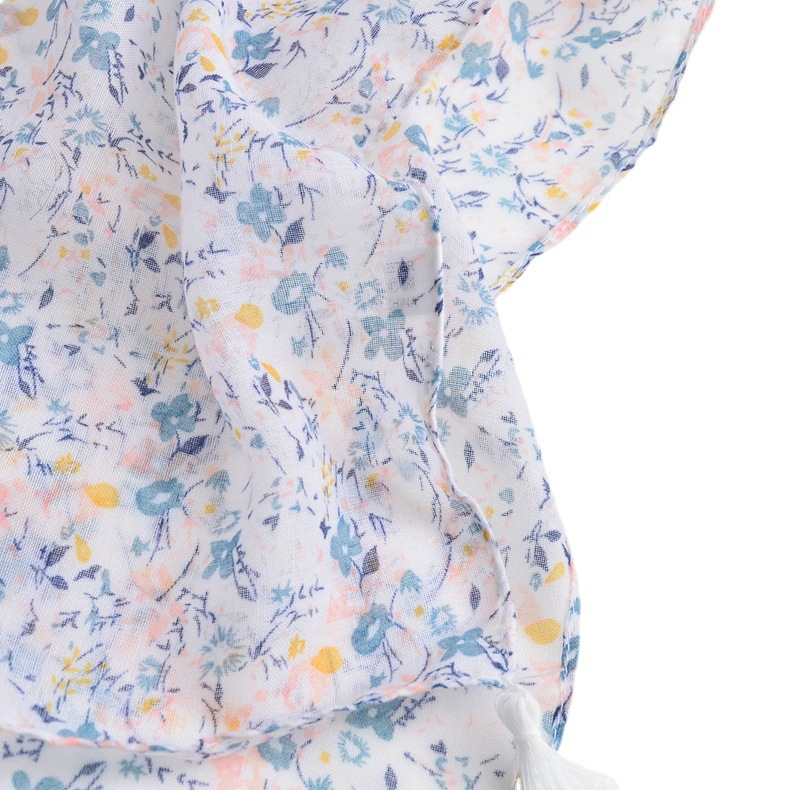 Artístico fresco azul y blanco bufanda floral Comercio exterior Exportación algodón y lino borla Toalla de playa viajes protector solar bufanda