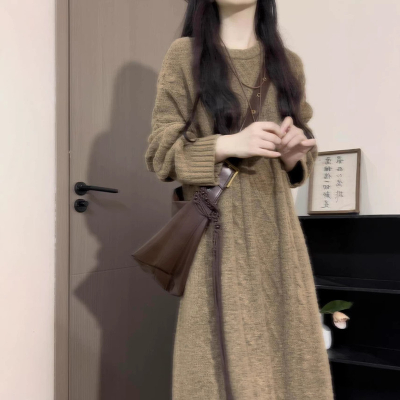 Korean-Style Design, Lazy Style Twist-Knit Dress, Women's Loose Long Sweater Dress, New Autumn and Winter Long Dress Korean-Style Design, Lazy Style Twist-Knit Dress, Women's Loose Long Sweater Dress, New Autumn and Winter Long Dress