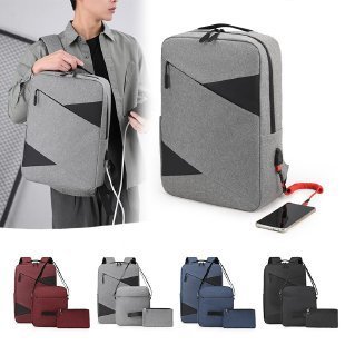 Cross-border New 14-inch Computer Bag Multi-function Large Capacity Oxford Cloth Printable Logo in stock Three-piece Backpack