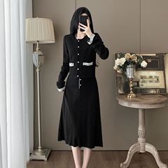 高端精致珍珠针织两件套2025年秋冬新款单排扣短款开衫背心裙套装