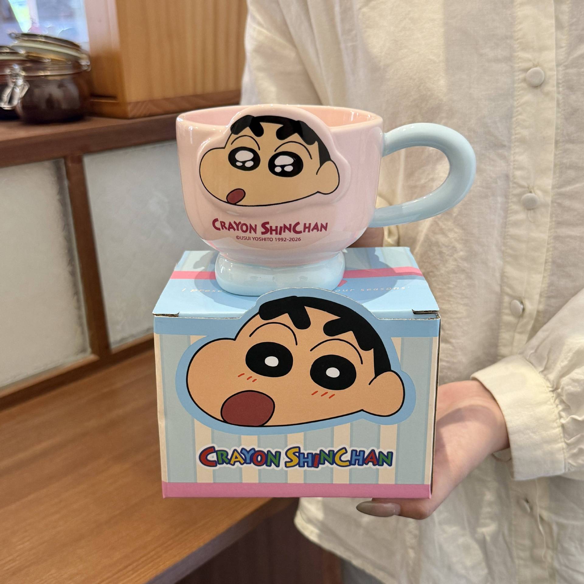 Crayón pequeño nuevo taza de cerámica auténtica encantadora taza de agua doméstica para mujeres taza de café taza de desayuno para niños