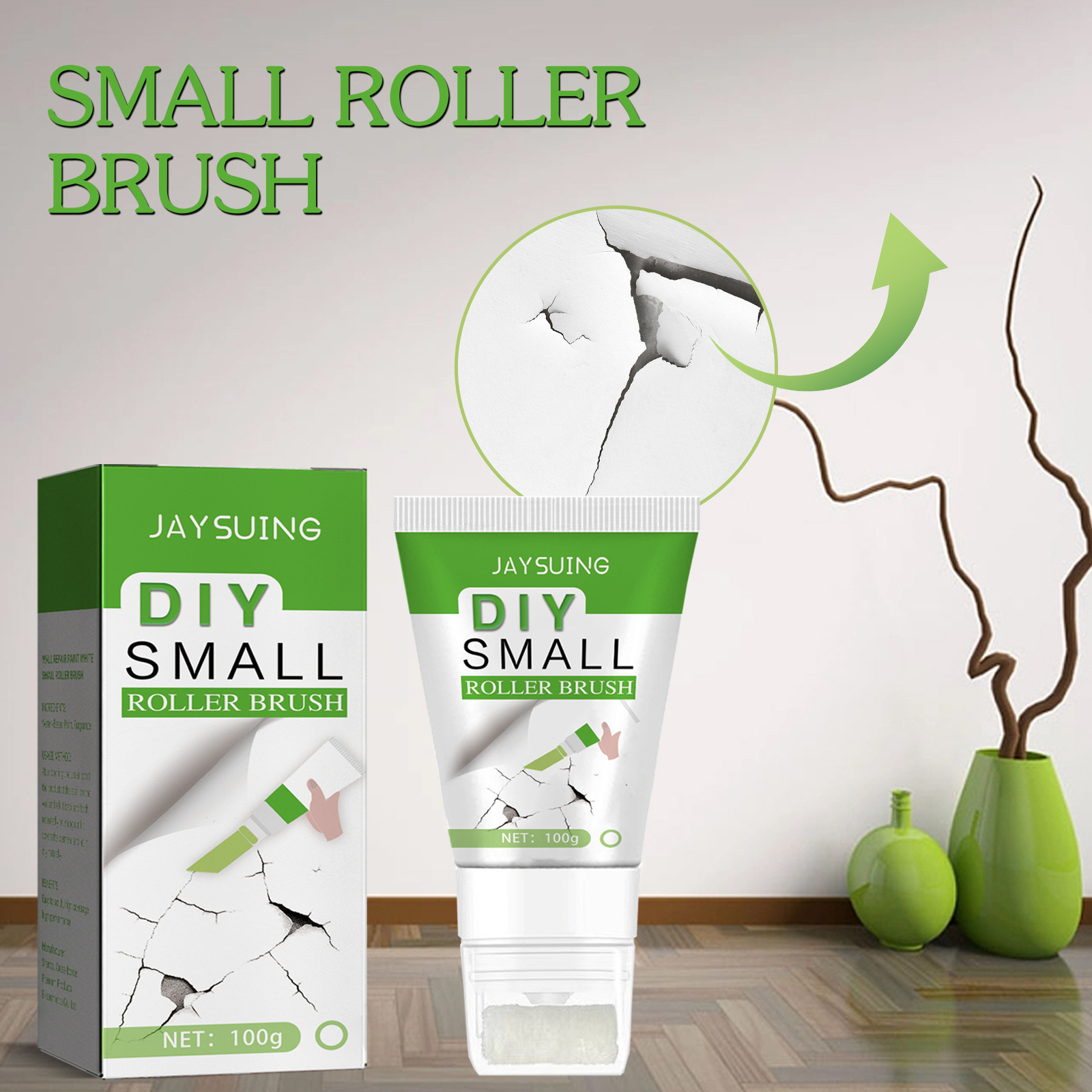 JAYSUING 补墙漆白色小滚刷 涂鸦遮盖墙面霉斑翻新墙面裂缝修补漆