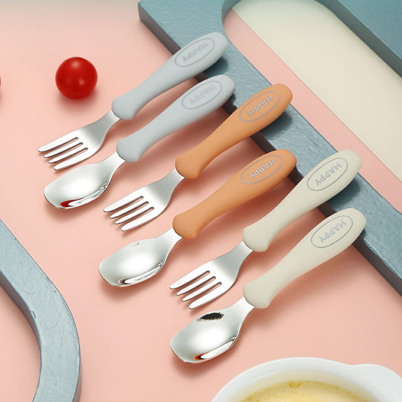 Stainless steel 316 food supplement spoon baby spoon baby learning to eat and training fork spoon portable children's tableware suit