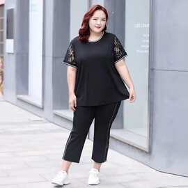 2022夏季特大码运动套装女韩版胖MM宽松遮肚显瘦洋气减龄两件套
