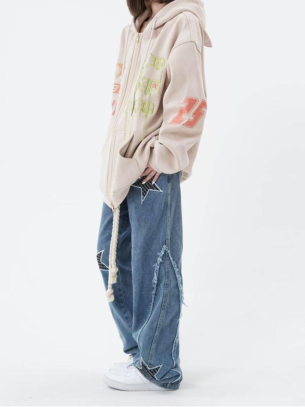 High Street Flared Ripped Light Blue Jeans Couple Loose Patchwork Casual Pants Men Hip Hop 2025 Trend_viptrois.com