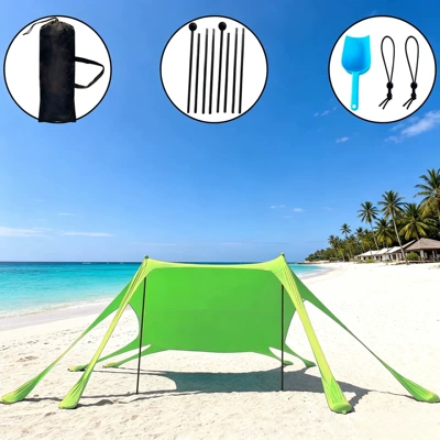 Outdoor Beach Tent Lycra Canopy Avtomobil yan çətirləri - 8-green-feet-2-iron-rods-300300200cm-lycra-canopy-tent