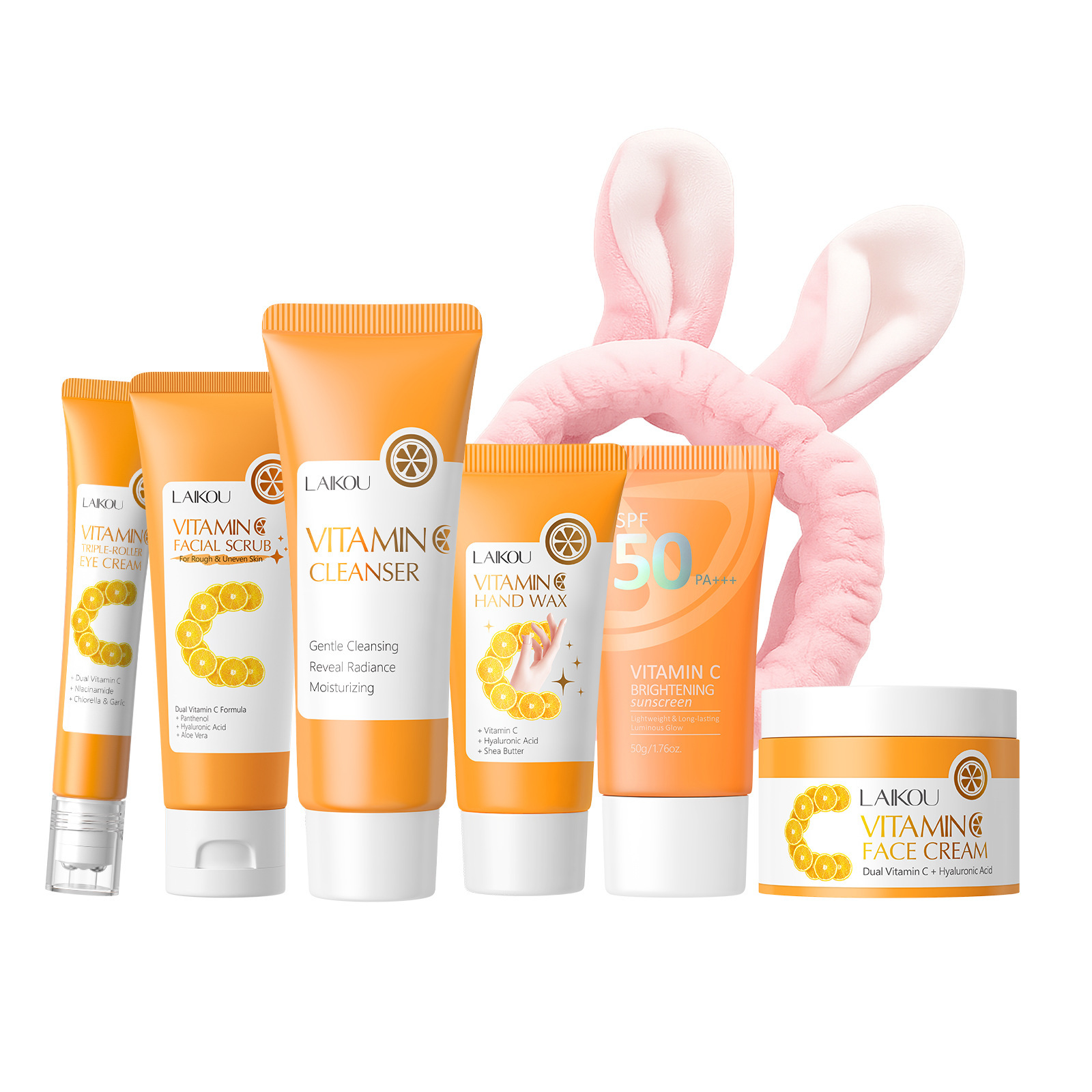 Transfronterizo LAIKOUFENYI Vitamina C serie combinación hidratación humectante productos de cuidado de la piel paquete de caja Inglés FDA productos de cuidado de la piel