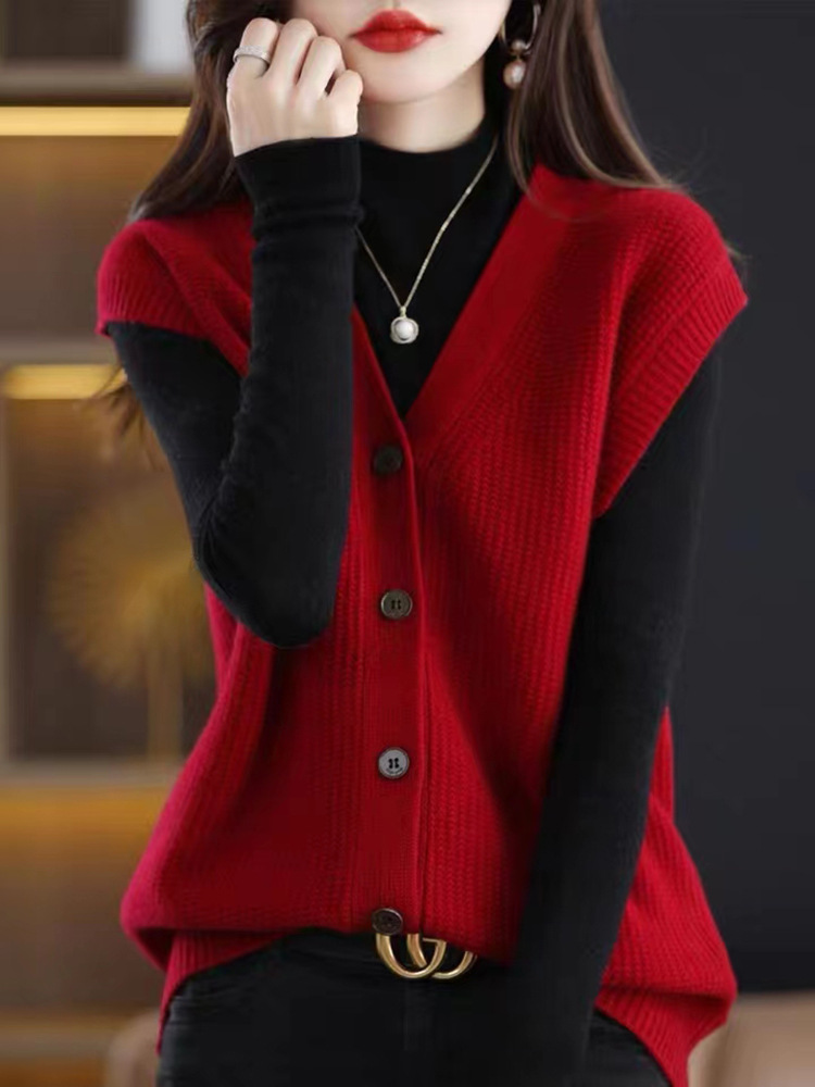 2024 primavera y otoño nuevo retro con cuello en V Chaleco de punto suelta desgaste exterior overwear chaleco suéter de las mujeres