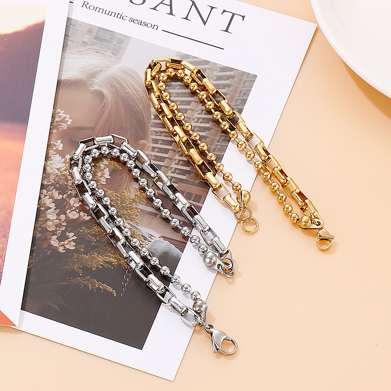 1 Piece Quantity PVD Coated 18K Gold Plated Geometric Titanium Steel Simple Style Waterproof Non Tarnish 304 Stainless Steel Bracelets