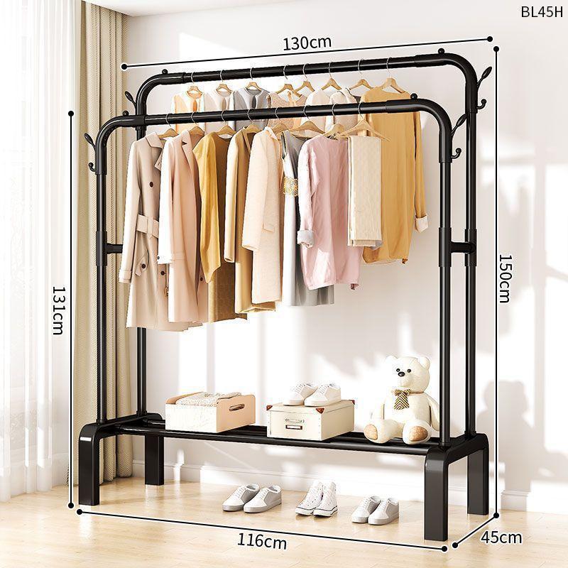 131.6CM [업그레이드된 더블폴 + 신발장] 블랙