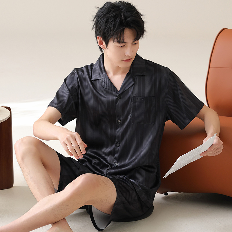 Men's Summer Short Sleeve Pajama Top 2025 New Simple Ice Silk Open Shirt Home Wear for Men, Wearable in Summer