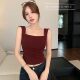 Wide Shoulder Right Angle Shoulder Double-Layer One-Shoulder Collar Vest Women's Simple Solid Color All-Match Outer Wearing Square Collar Top with Chest Pad