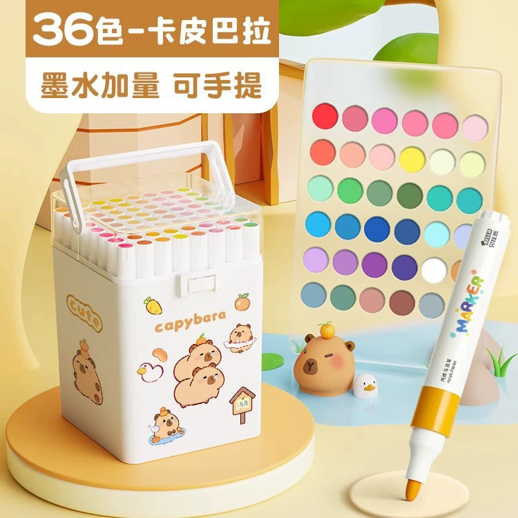 Acrylic, art marker, brush, crayons, washable