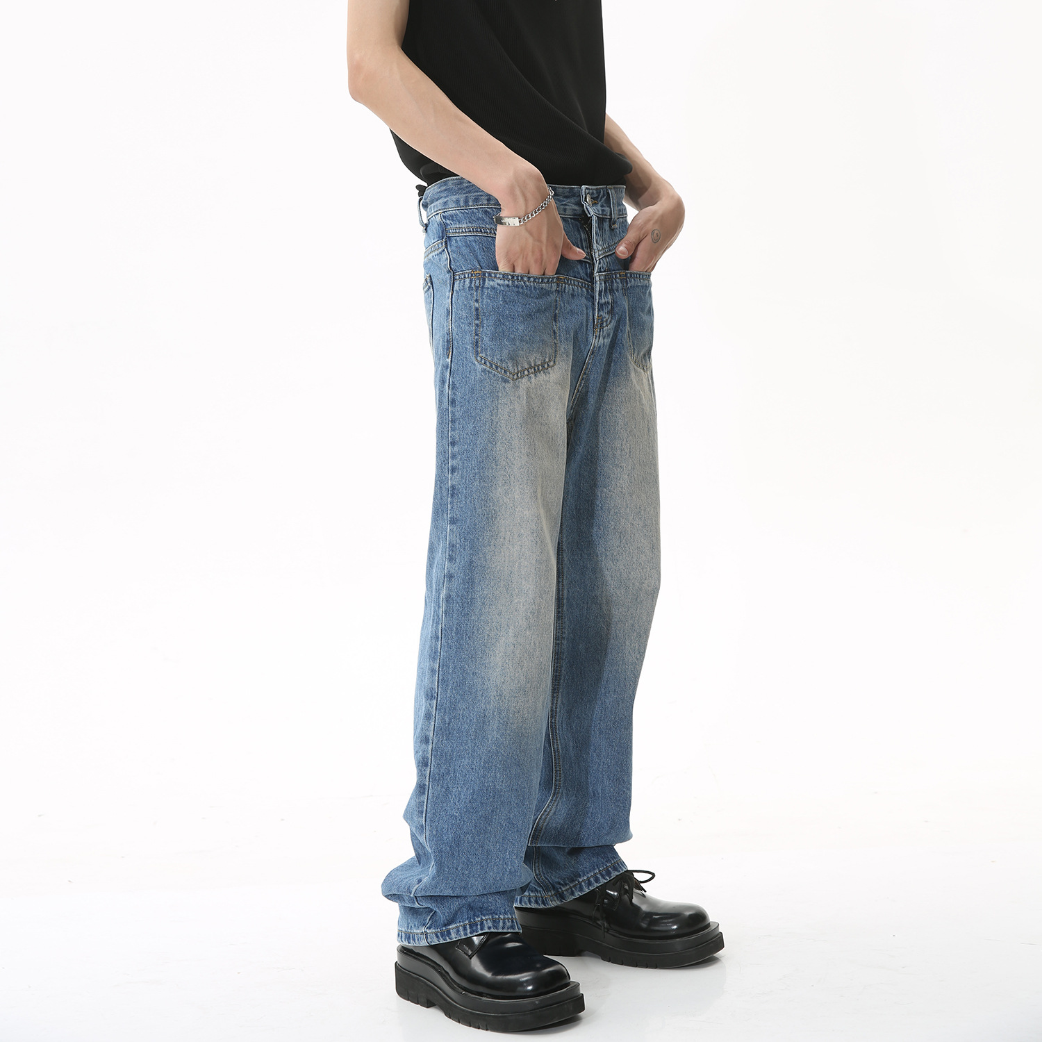 Mtlclothes ropa de Hombre | 2023 verano nueva recta suelta adelgazamiento drapeado MOP pantalones largos para hombres y mujeres