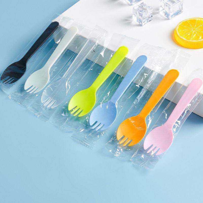 Disposable cake and ice cream fork-spoon in trendy style, individually packaged, multifunctional and portable, a great household item
