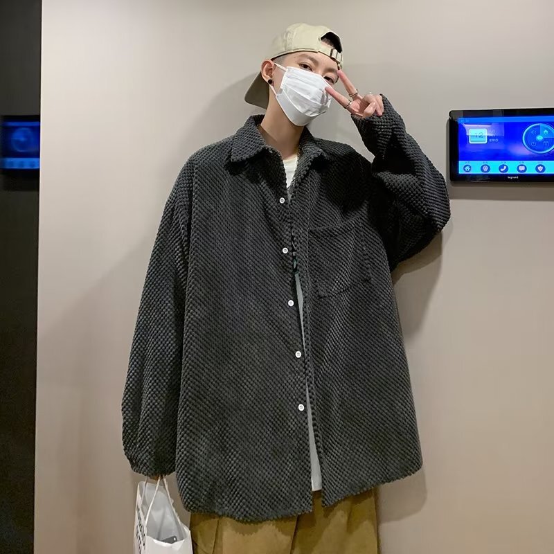 Spring 2022 ins Pineapple Pattern Shirt Jacket Men's Tide Brand Fashionable Loose Casual Solid Color Shirt Jacket