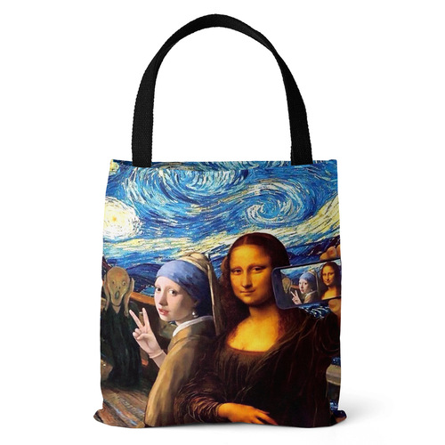 Amazon Cross-border Supply Source Prank World Famous Mona Lisa Oil Painting Van Gogh Print Eco-friendly Canvas Bag