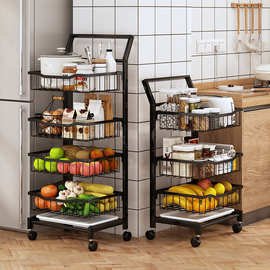 厨房落地式手推车可移动多功能可拆卸果蔬篮可调节高度水果收纳篮