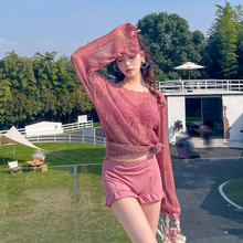 泳衣女韩国ins性感显瘦遮肚分体比基尼三件套长袖2025新款仙女范