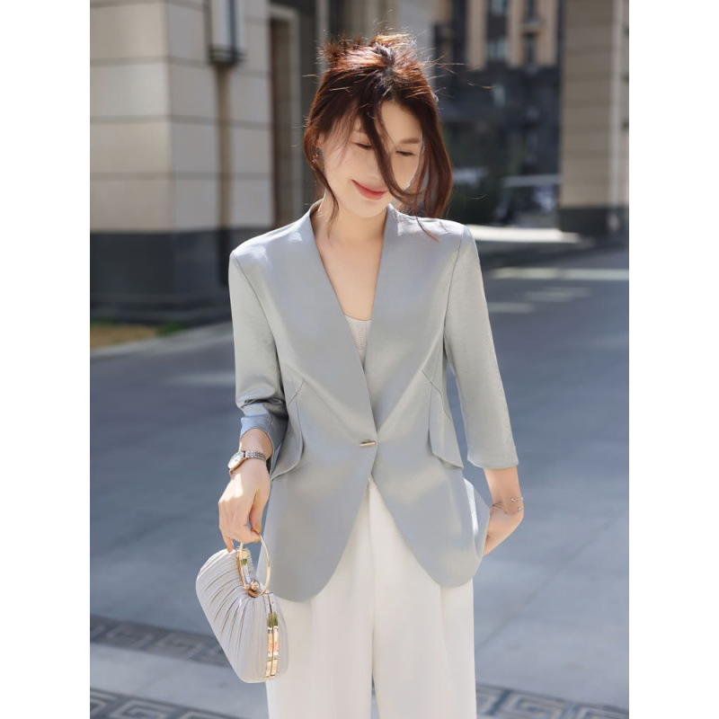 春夏新款休闲西服高级感职业装气质外套小西装修身显瘦7分袖外套|undefined