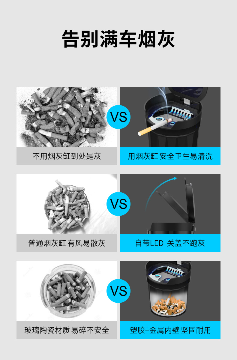 Personalized Car Ashtray with Built-In Tungsten Wire Lighter, Portable Car Ashtray, Household Desktop Ashtray Wholesale