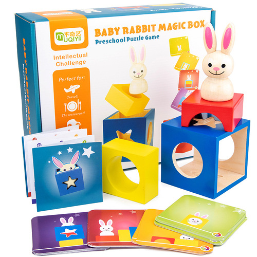 Cross-border children's wooden small rabbit intelligence box geometric shape matching blocks baby hand-eye coordination brain development toy
