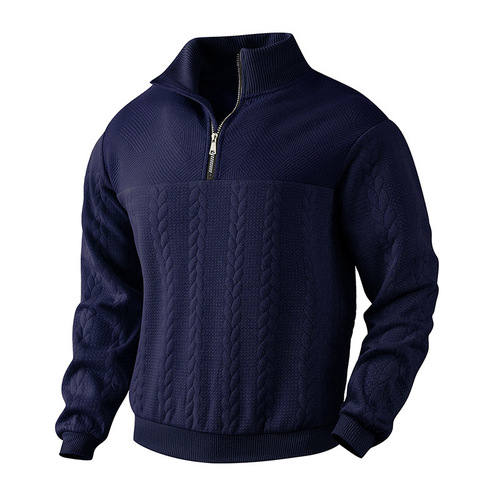 Autumn and winter men's sweater jacquard 8-character stand-neck pullover loose casual semi-zipper top coat
