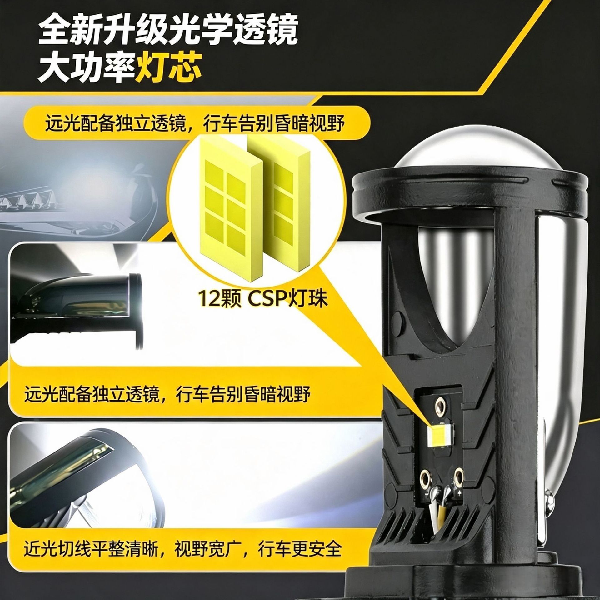 New Y6H4 Lens Universal LED Headlight for Cars and Motorcycles Y6S Fish Eye Light High and Low Beam 12-24V