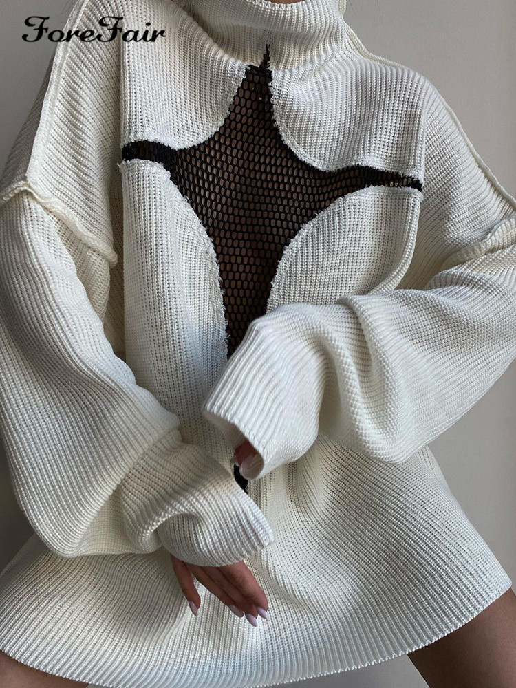 European and American style new sexy mesh perspective vacation loose knitted hollow pullover personality multi color sweater for women_voghion.com