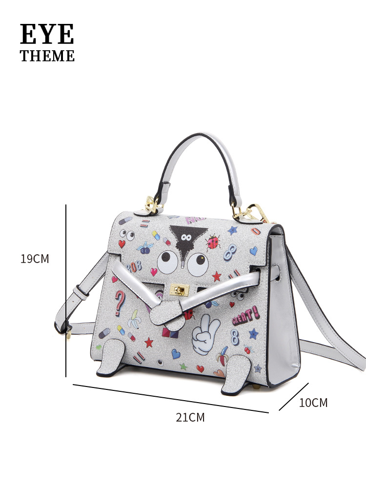 Personaje de dibujos animados para damas, nuevo bolso de solapa con forma peculiar, diseño de cerradura impresa, bolso diagonal de nicho