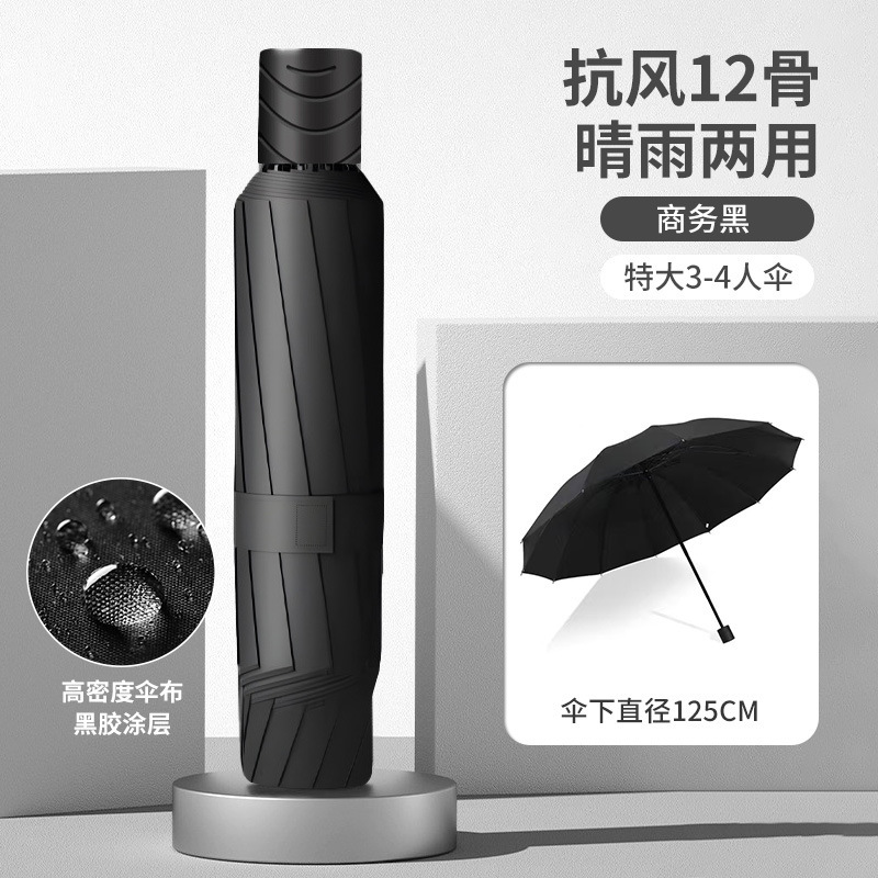비즈니스 블랙 - 강화 12리브 [3~4인용 대형우산 + 비가 오나 눈이 오나 사용] 우산 밑 직경 125CM