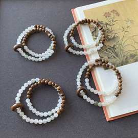 新款设计6mm金丝檀天山翠手链搭配金丝檀跑环竹节小蛮腰双圈手串